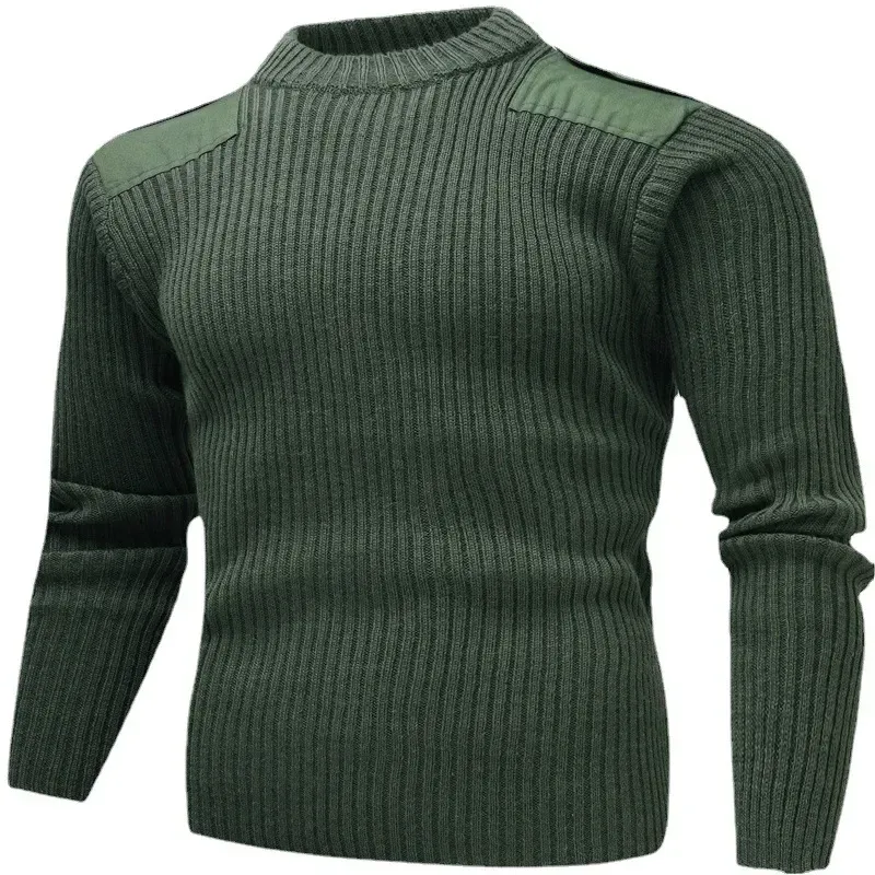 Vintage Green Tactical Knitted Pullover With Wool Patch For Vintage Green Tactical Knitted Pullover With Wool Patch For