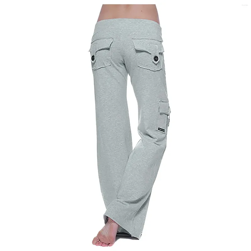 Pantalon femme solide survêtement Cargo multi-poches taille élastique jambe large femmes sport Streetwear Yo-ga décontracté pantalon Long