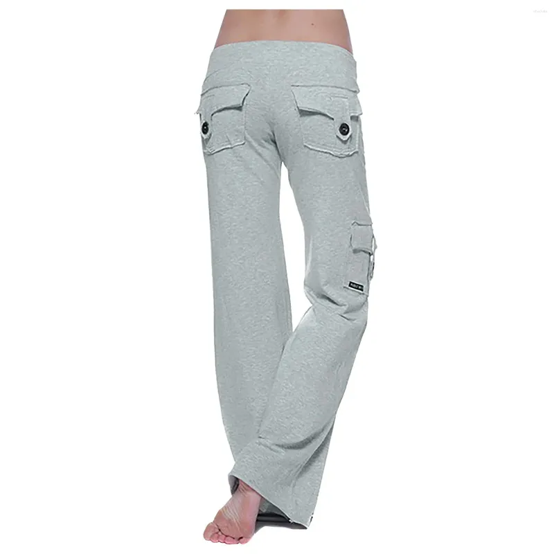 Solid Cargo Bootcut Joggers For Women Multi Pocket Design Elastic