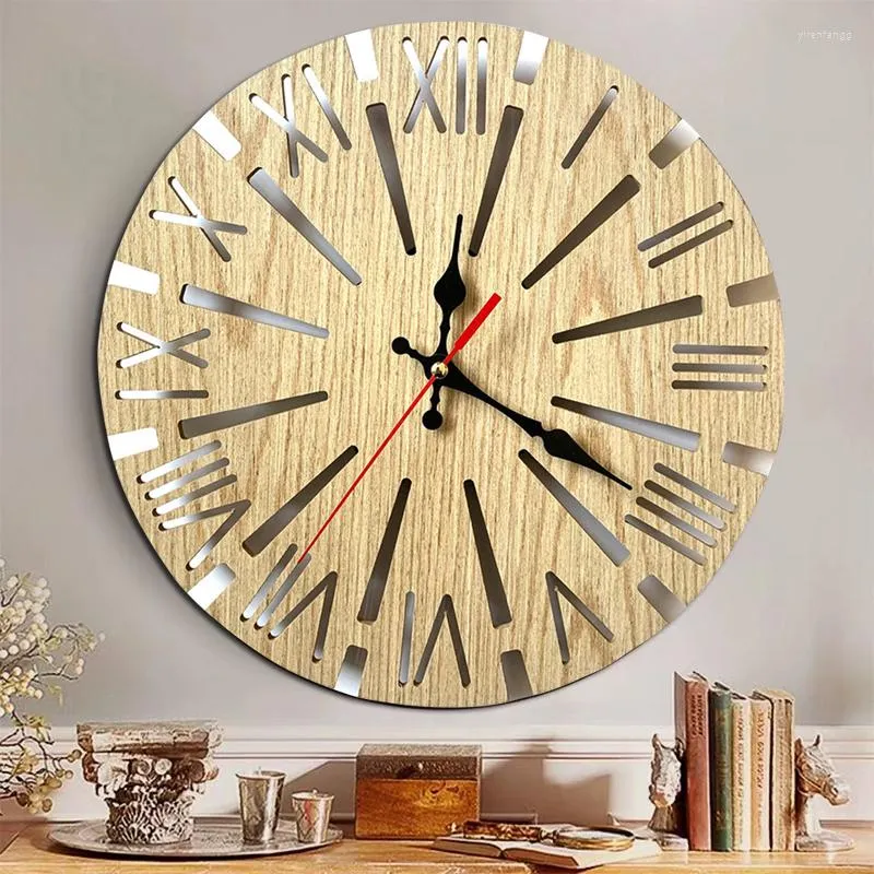 Wall Clocks 12 Inch Vintage French Kitchen Living Room Large Wooden Clock Modern Design Silent Non-Ticking Quartz Round Wood