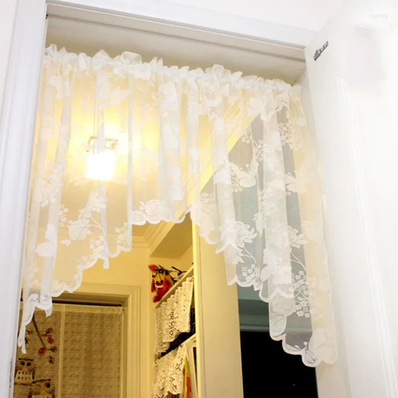 Curtain Korean White Butterfly Flower Lace Irregular Triangular Half Curtains For Door Romantic Purple Kitchen Partition Hanging Drapes