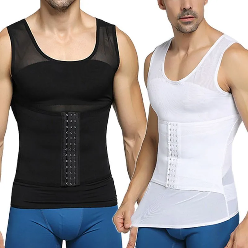 Men's Tracksuits Men Shapewear Hook Eye Clre Clre Ajuste Ajuste do colete de coletes de controle de barriga de barriga abdome abdomenar o corpo da malha respirável Shaper 230419