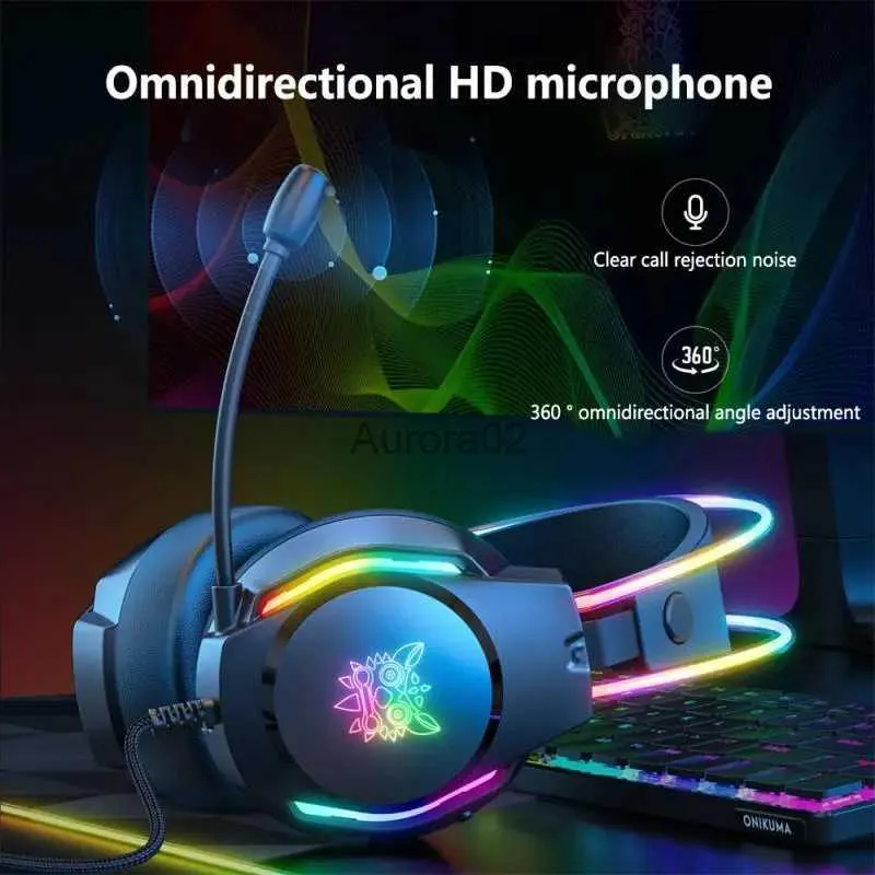 Handy-Kopfhörer Gaming-Kopfhörer 3,5-mm-Kabel-Kopfhörer RGB-Licht-Noise-Cancelling-Gamer-Headset mit Mikrofon für PC-Computerspiele YQ231120