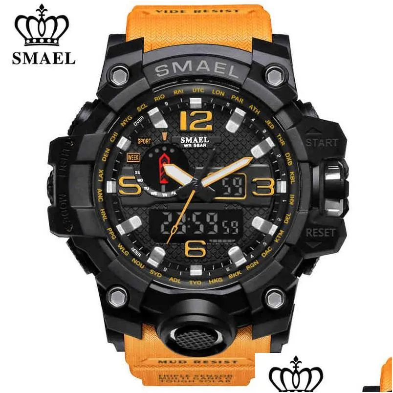 Wristwatches Smael Brand Luxury Military Sports Watches Men Quartz Analog Led Digital Watch Man Waterproof Clock Dual Displa Dhgarden Otimd