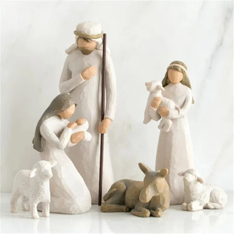 Decorative Objects Figurines 6 Pieces/Set of Engraved Hand Painted Doll Art Doll Nativity Collection Decorative Statue Desk Decoration Home Christmas Gift 231120