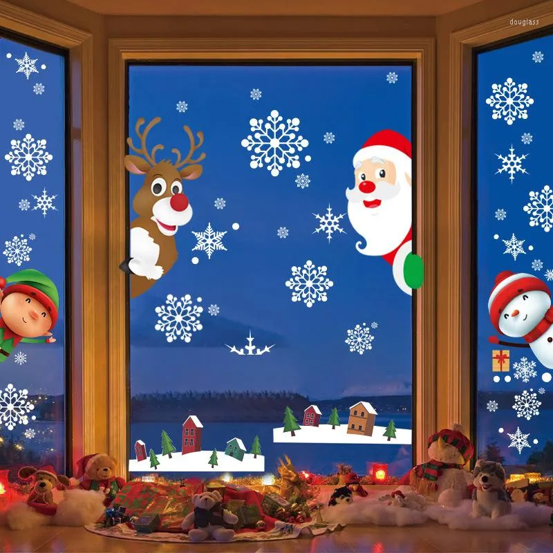 Wandaufkleber Weihnachten statisches Fenster doppelseitig Weihnachtsmann Elch PVC Glas für Ornamente Navidad 2023 Jahr Dekor