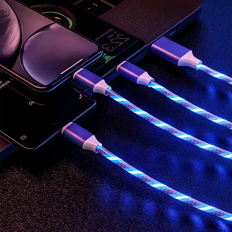 3 w 1 świecący kabel 1,2 mln LED Light Micro USB Kable ładowarki