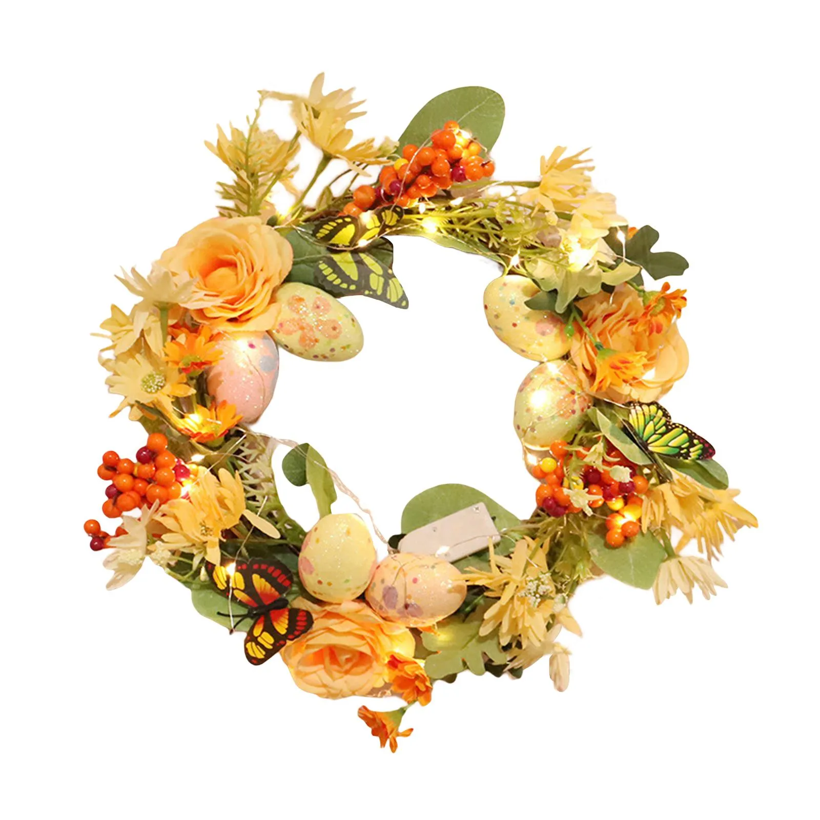 Lighted Easter Wreath Front Door Wreath Flowers Wreaths for Photo Prop Party Spring