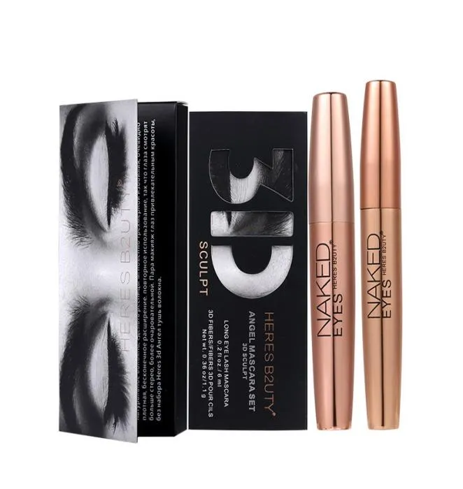 HERES B2UTY Mascara allongeant les cils en fibres 3D Gel de transplantation imperméable 3D Mascara de maquillage de couleur noire naturelle Set3297776