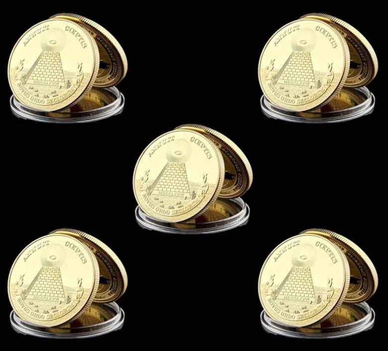 5 pezzi massonici artigianali Annuit USA Liberty Eagle Token placcato oro 1 oz Challenge Metal Coin Collection WCapsule1486347