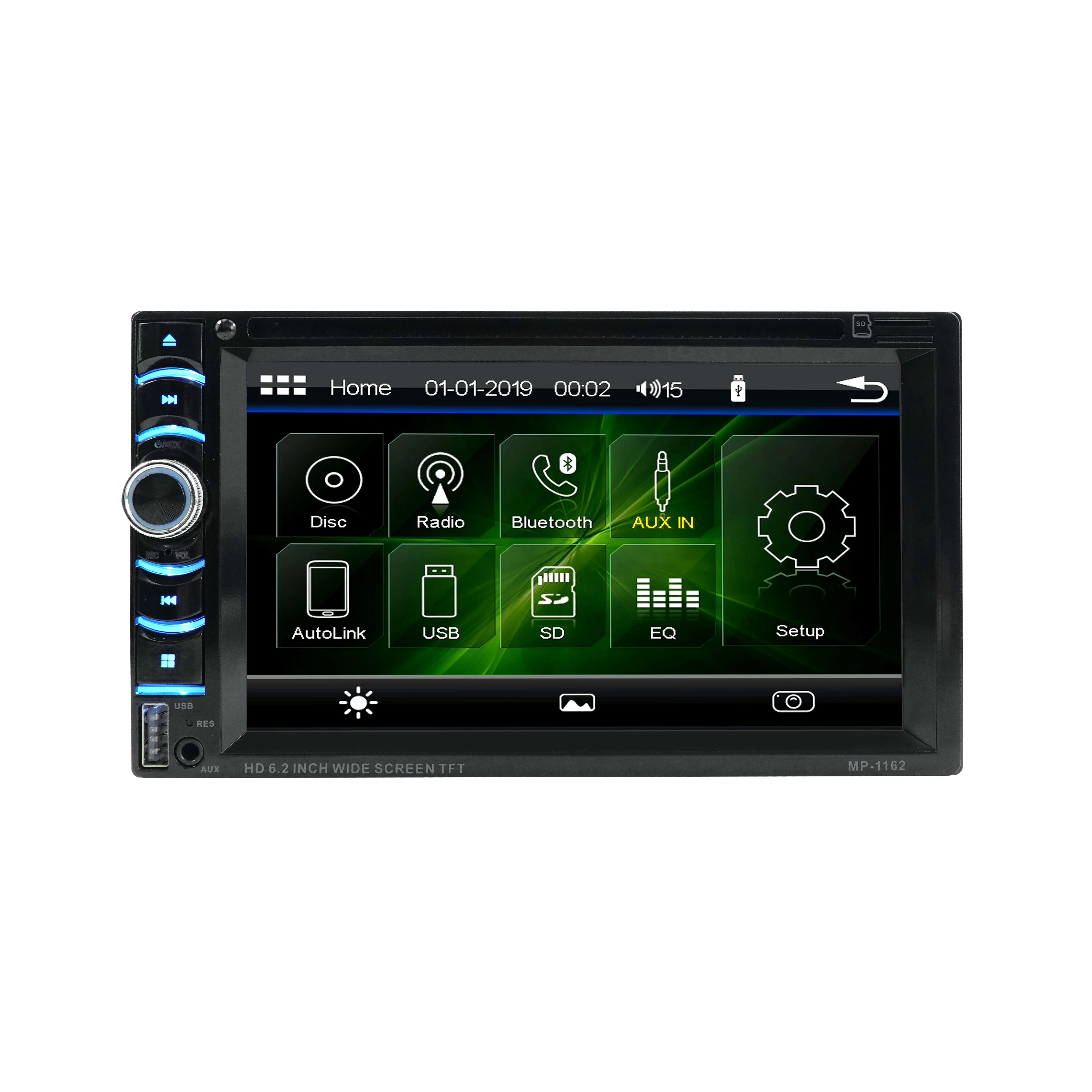 Dual touchscreen radio Dubbel Din auto DVD Bluetooth Audio/handsfree bellen 6,2 inch touchscreen LCD-monitor, MP3-speler, CD, DVD, USB-poort, SD, AUX-ingang, AM/FM-radio-ontvanger
