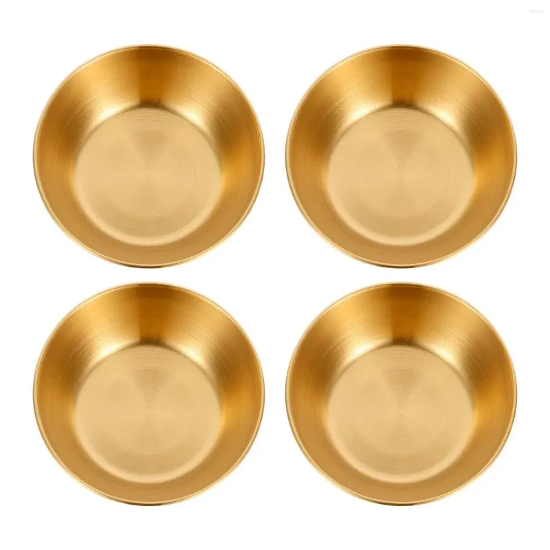 Assiettes 4 pièces plat d'assaisonnement en or épice petite assiette d'apéritif récipient saveur en métal plats de sauce en acier inoxydable servant la cuisine