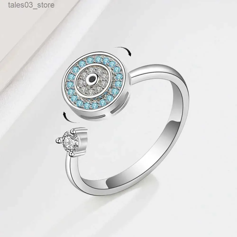 Anneaux de mariage Diamant Evil Eye Ring Evil Eye 925 Argent Nom personnalisé Circulaire Anxiété Fidget Evil Eye Ring Cadeau de Noël pour les femmes Bijoux Q231120