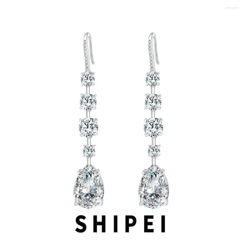 Orecchini pendenti SHIPEI 925 Sterling Silver Pear Cut 7CT Zaffiro bianco Pietra preziosa Goccia Fidanzamento di nozze Gioielleria raffinata per le donne