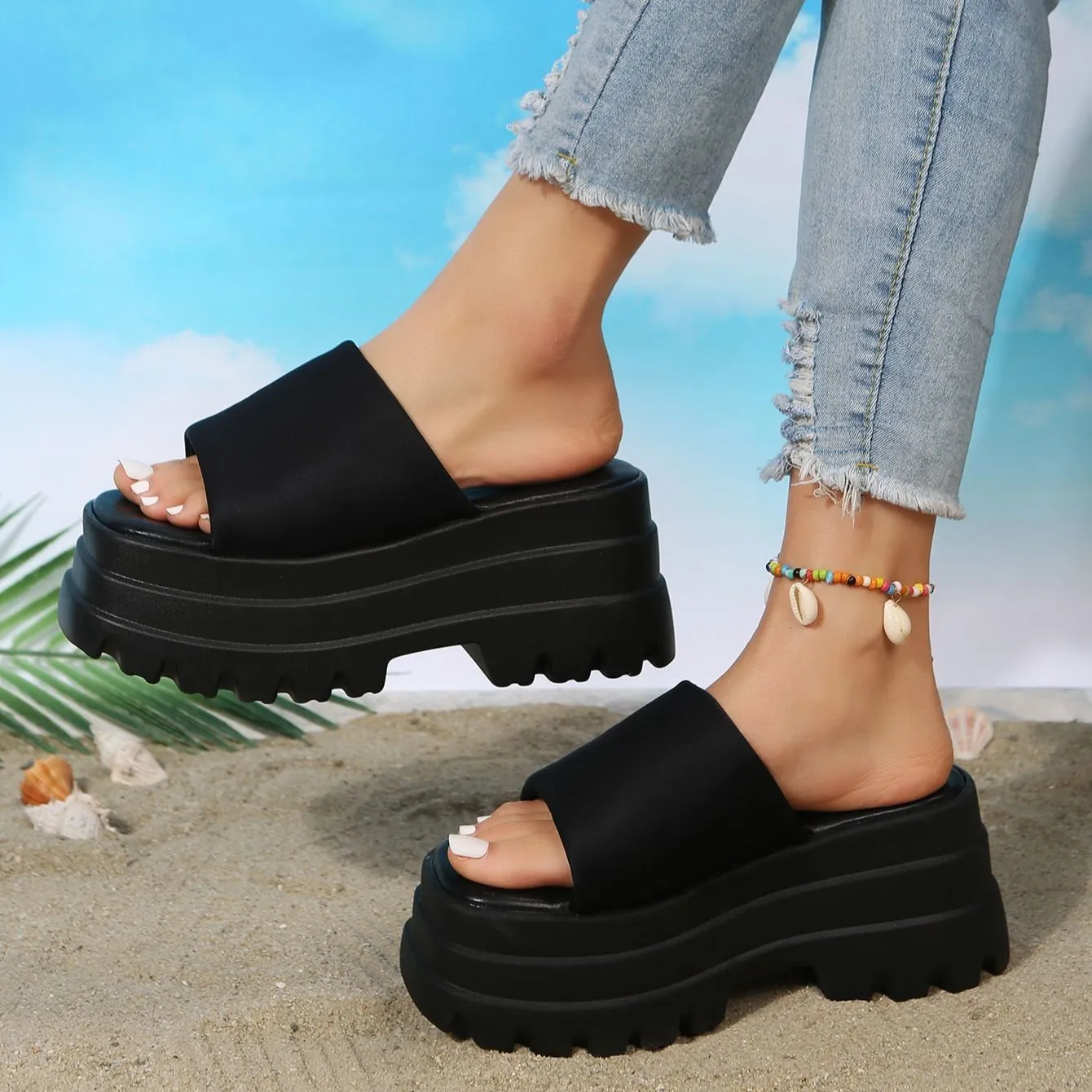 Sandali estivi aperti IPPEUM Platform Platform Women Gothic Comfy Punk in stile MULE MULES DONNA Piattaforme di scarpe nere