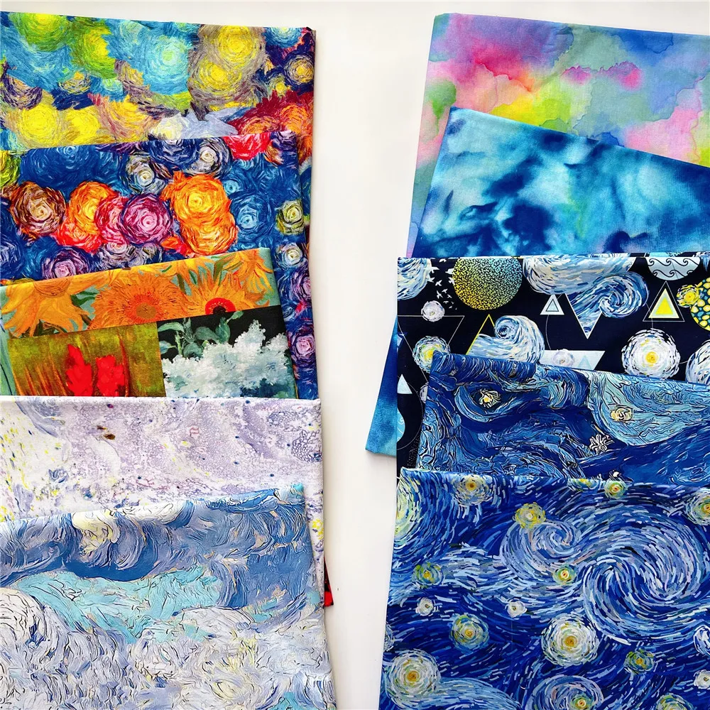 生地ワイド110cm油絵の星空の輝きの宇宙綿布パッチワーク縫製材料diyシャツスカート枕マスク装飾230419