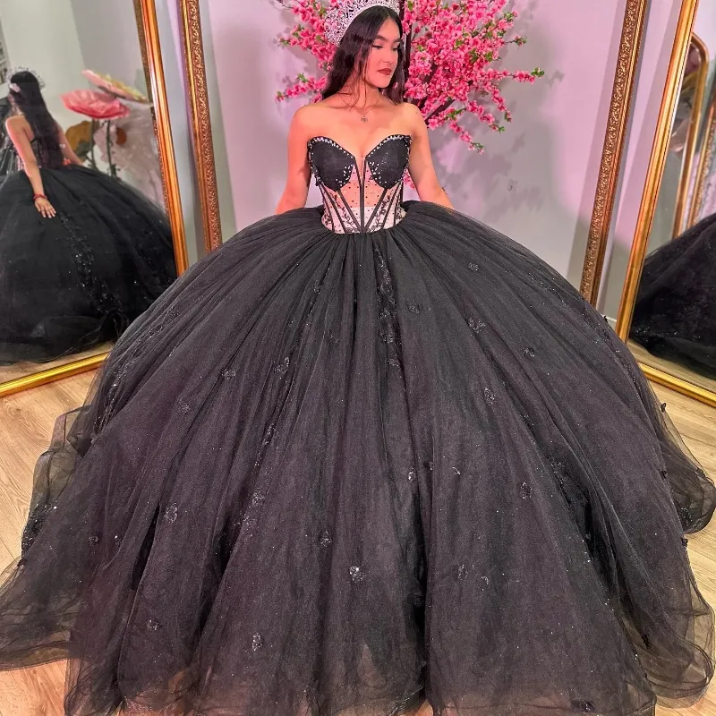 Black Sweetheart Lace-up Back Tulle Ball Gown Dress with Crystal Beads Lace Appliqu for Quinceanera and Sweet 16 from Dhgate Quinceanera Dresses - price 276.47 Black Sweetheart Lace-up Back Tulle Ball Gown Dress with Crystal Beads Lace Appliqu for Quinceanera and Sweet 16 from Dhgate Quinceanera Dresses - price 276.47