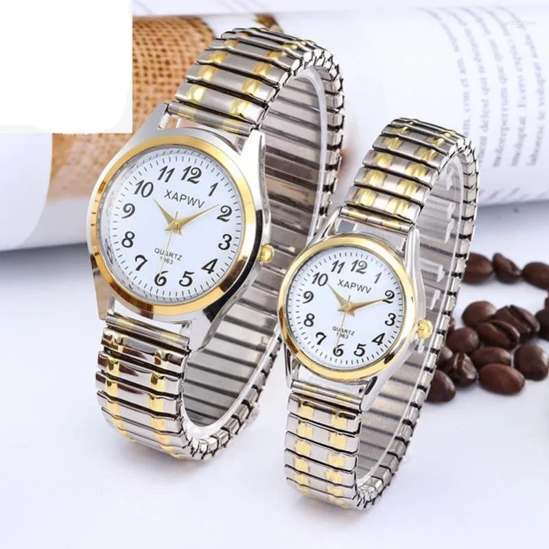 Zegarek 1PCS klasyczny vintage Business Women Men Men Elastic Gold Sliver Quartz Watch Tide Miłośnicy para bransoletki zegarki imprezowe prezenty biurowe