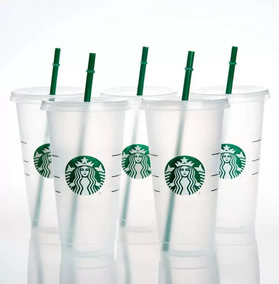 Starbucks Mermaid Goddess 24oz/710ml Plastic Tumbler Lid Reusable Clear  Drinking Flat Bottom Pillar Shape Straw Mugs Color changing Flash Cups