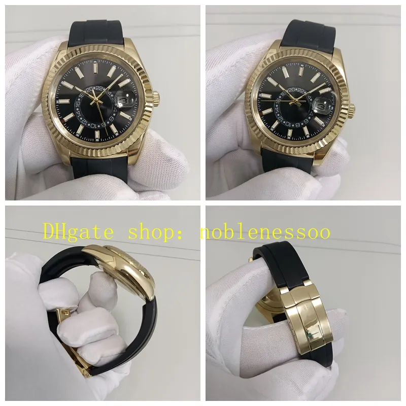 Relógios mecânicos de foto real de 12 estilos Novo modelo masculino 42 mm 326235 ouro amarelo mostrador preto 326238 pulseira de borracha Ásia 2813 movimento 326933 relógio automático