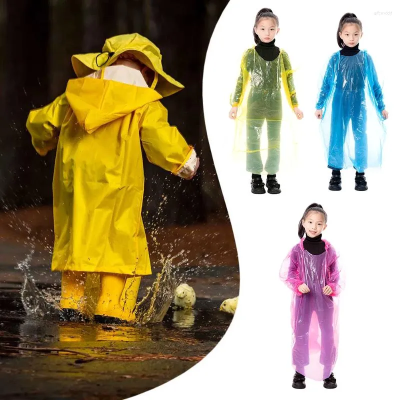 Capas de chuva 3pcs crianças ponchos de chuva com capuz de cordão casacos descartáveis emergência para acampamento ao ar livre / recreação / caminhada