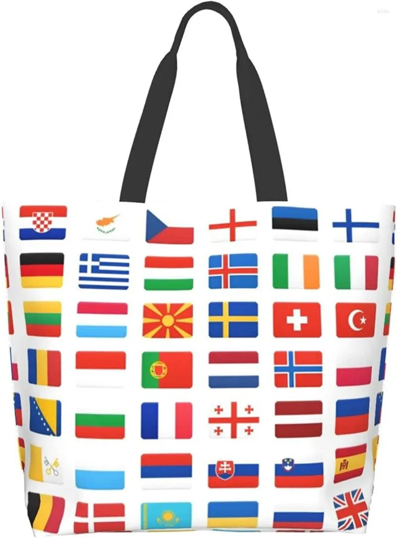 Depolama çantaları dünya bayrağı kadınlar için büyük tote çanta yeniden kullanılabilir bakkal katlanabilir omuz sevimli alışveriş