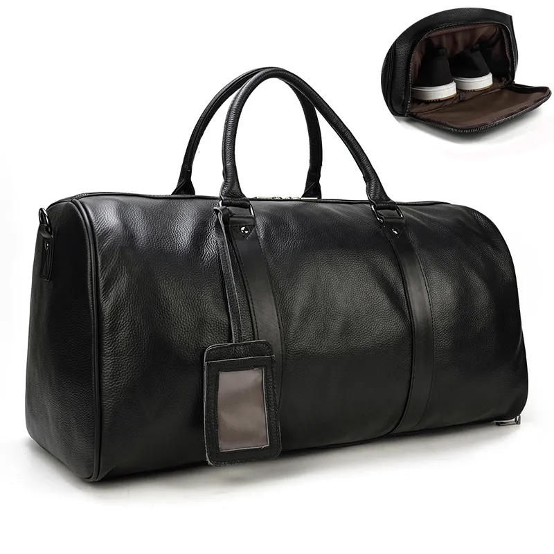 Duffel Bags Natuurlijke koeienhuide reistassen Waterdichte herenleren overnachttas Handtas voor vliegtuig Bagage Men Male weekendtas Business 55cm 230419