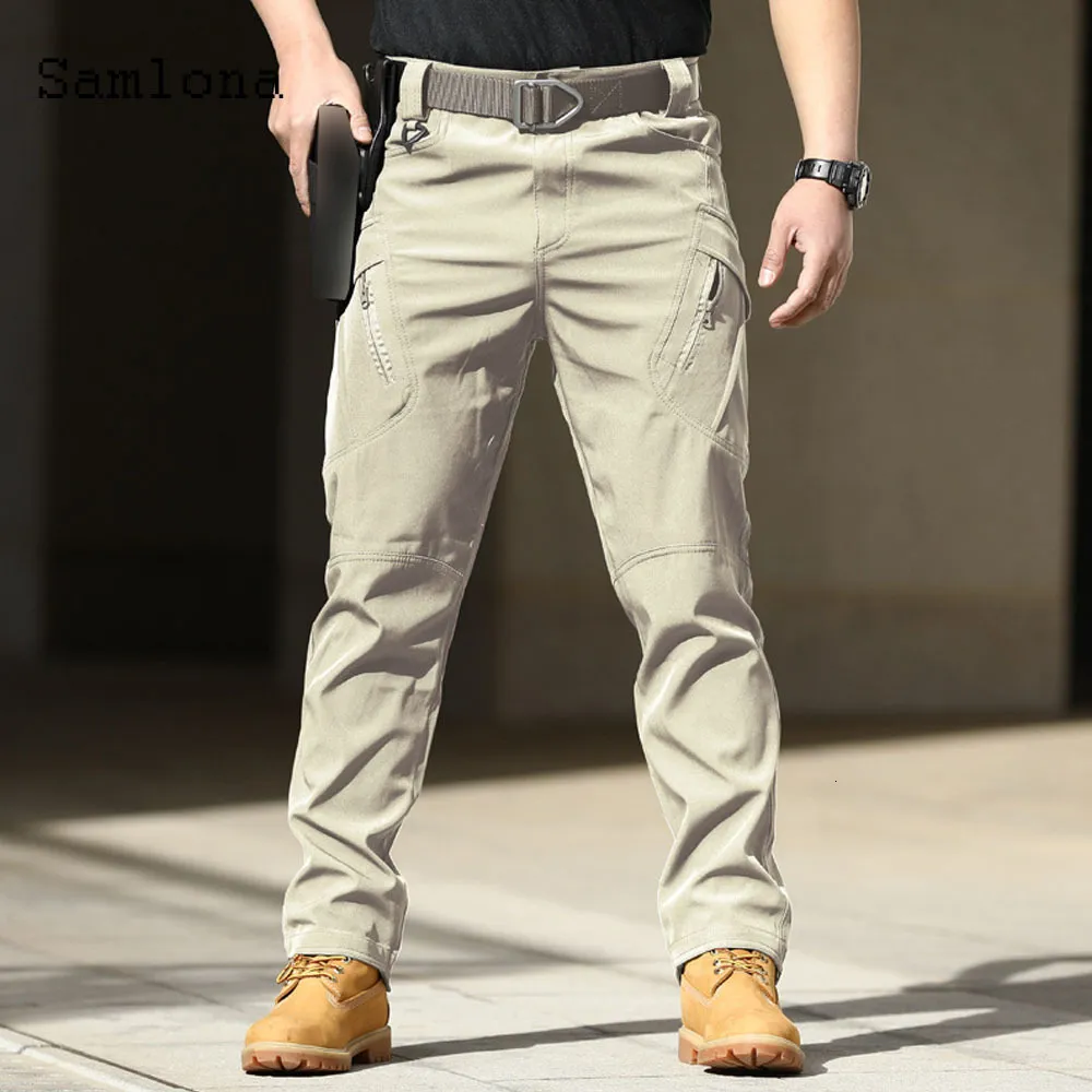 Men's Pants Plus Size Mens Casual Pants Summer Moto Bike Pants Male Zipper Pockets Trouser New Solid Khaki Black Outdoor Leisure Pant 230420