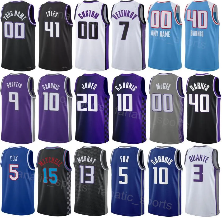 Imprimer Basketball Hommes Jeunes Harrison Barnes Jersey 40 City Domantas Sabonis 10 Kevin Huerter 9 Davion Mitchell 15 DeAaron Fox 5 Keegan Murray 13 Numéro de nom personnalisé