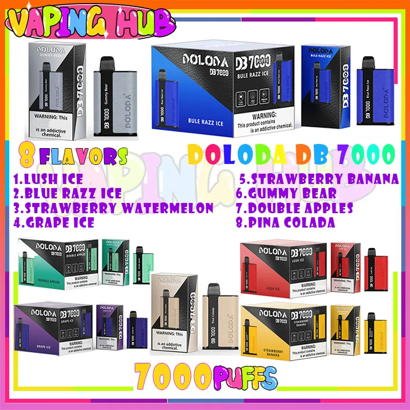 Original DOLODA DB 7000 Puff desechable Vape Pen Cigarrillos electrónicos 14 ml Pod Mesh Coil 500mAh Batería 0% 2% 3% 5% Dispositivo Puffs 7k Vape Kit