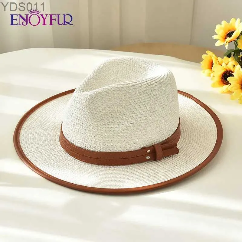 ENJOYFUR Wide Brim Bucket Hat Straw For Women And Men UV Protection Beach  Sun Hat And Travel Cap YQ231120 From Yyds011, $7.43