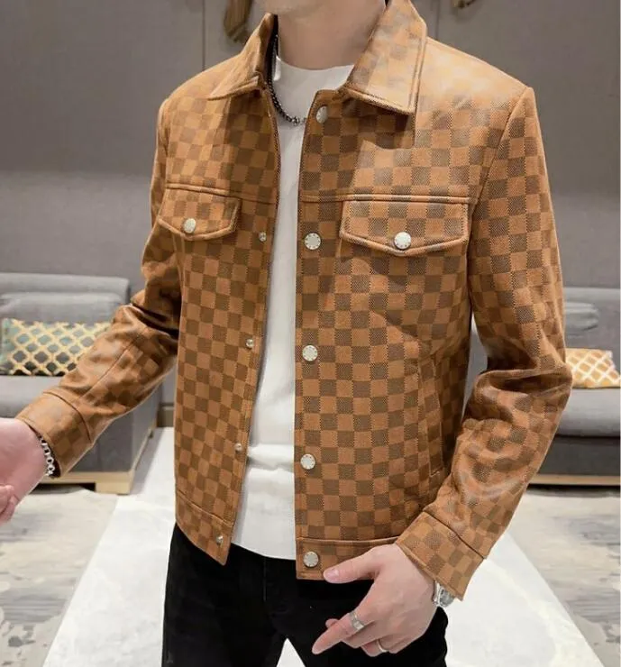 Luxury Plaid Suede Designer Mens Winter Leather Coats For