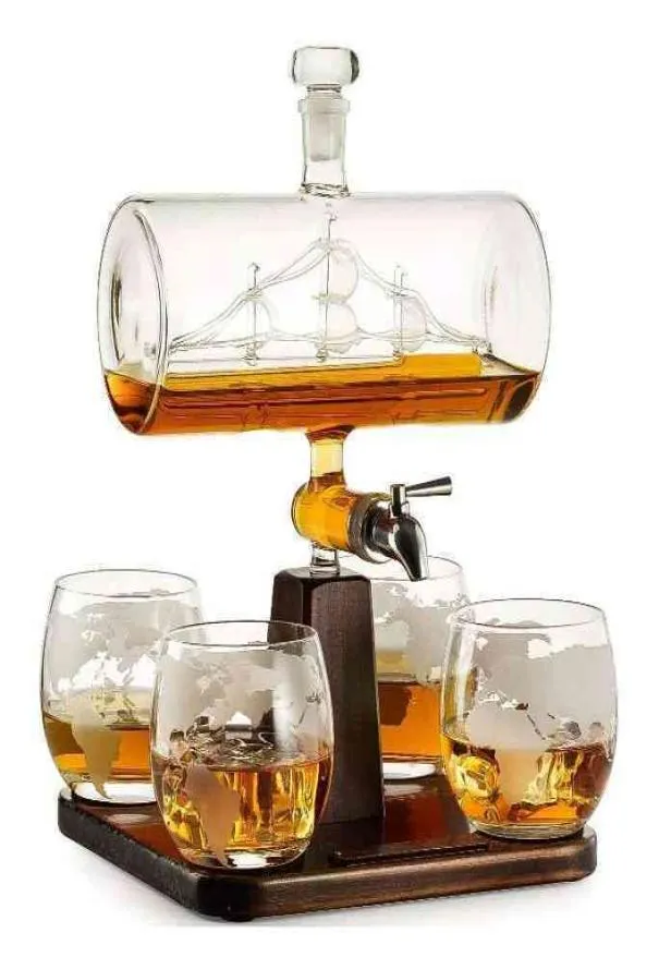 Antika fartyg Goblet Presving Gift Jug Luxury Creative Decanter 4 World Map Wine Glass Set7843475