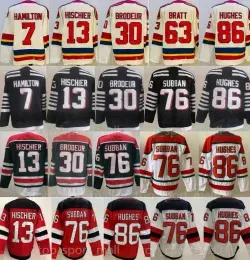 Men Hockey 13 Nico Hischier Jerseys Ice 7 Dougie Hamilton 30 Martin Brodeur 76 PK Subban 86 Jack Hughes 63 Jesper Bratt Taylor Hall Reverse