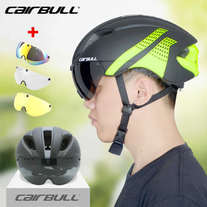 Cycling Helmets Cairbull Integral Bicycle Helmet TT Road Aero Helmet Goggle City Casque Velo Route With Lens for Bicycle Adults Men Women EPS+PC P230419