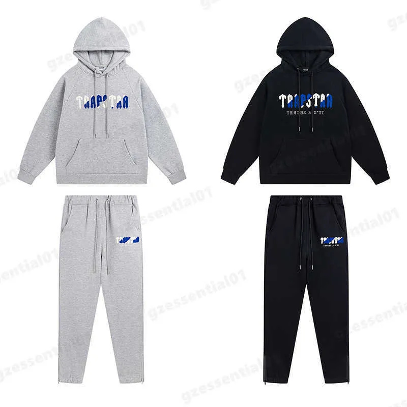 Moda Marca Trap Star Agasalho Masculino Clássico Azul e Branco Gradiente Letra Logotipo Bordado Moletom Com Capuz Ternos Streetwear Casual Feminino Agasalhos de Treino Roupas