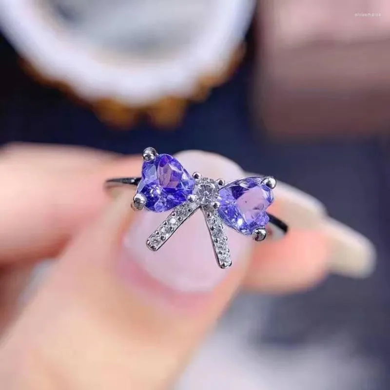 Anelli a grappolo Anello in argento sterling 925 con nodo a fiocco squisito Colore aperto Anello del tesoro Blu viola zircone Regalo di gioielli per feste di compleanno per donna