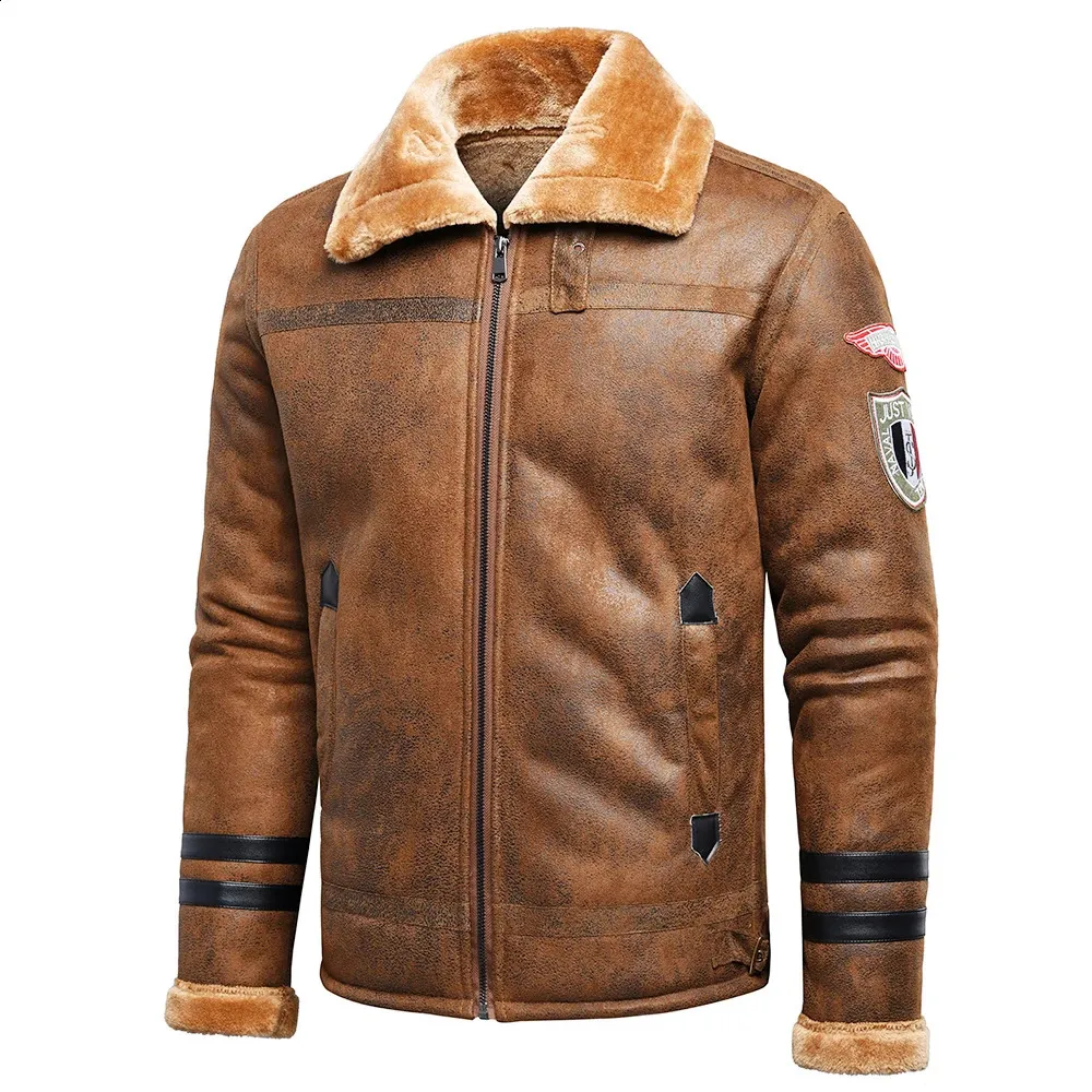 Men's Leather Faux Leather Men Autumn Fashion Outwear Vintage Warm Fleece Leather Jacket Coat Men Casual Classic Motor Biker Bomber Leather Jacket Men 231118