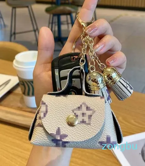 Leather Small Bag Keychain Designer Fashion Earphone Bag Pendant Charm in Brown Flower Pattern 2024 Accessories Gift