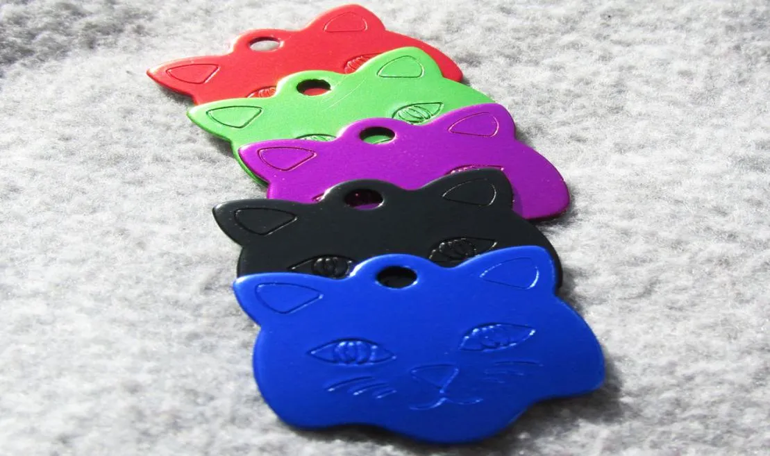 100pcslot Blank and laser engravable Cat ID Tags Mixed color CatFace design Pet cat name Tags pendants2069455