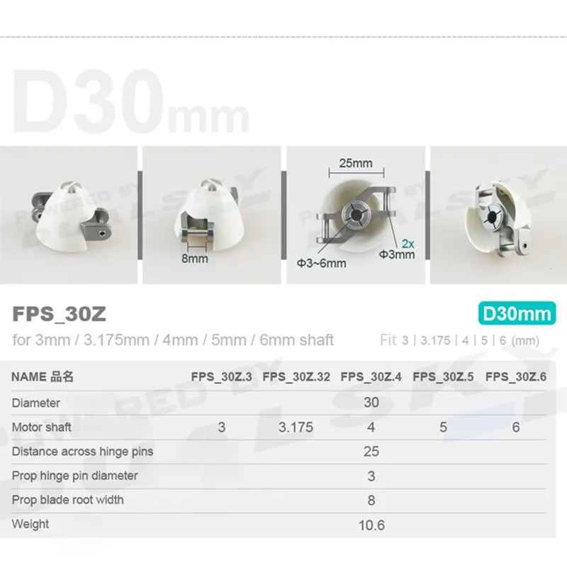 DUALSKY 30mm Wellendurchmesser 3,0 3,17 4,0 5,0 6,0 Klapppropeller Spinner Für RC Flugzeug Segelflugzeug F5K F5J P5B