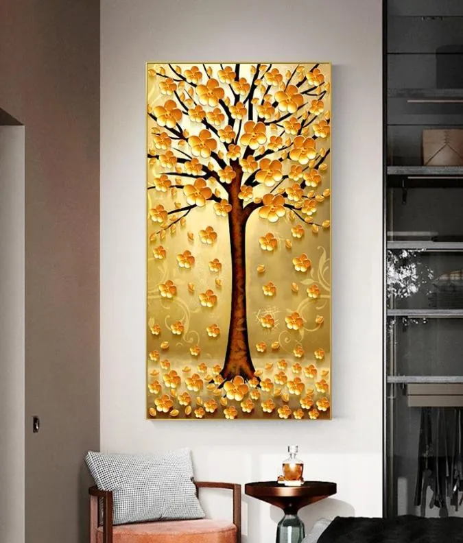 Nordic Abstrakte Kunst Golden Money Tree Leinwand Malerei Wand Kunst Bilder für Wohnzimmer Home Decor Kein Rahmen2956550