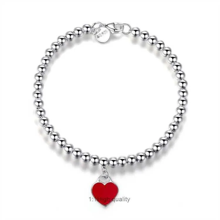 t Jewlery Designer Bracelet S925 Sterling t Channeling Pearl Enamel Heart-shaped Women's Small Love Silver Bracelet Gift