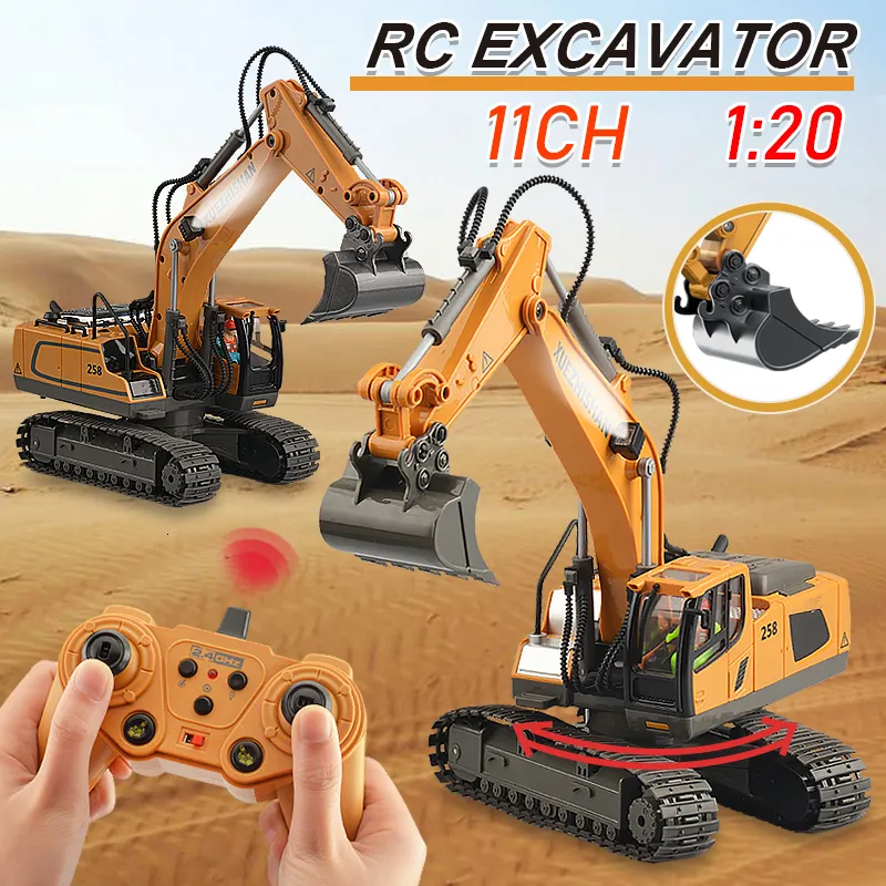 Electricrc Car RC Excavator Toys Alloy en Plastic Radio Remote Control Engineering Digger Truck Dump Bulldozer voor kindergeschenken 230419