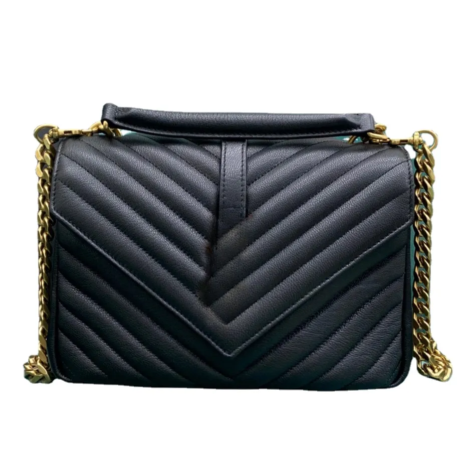 Damen-Geldbörse, schwarze Handtasche, Kaviar-Goldkette, 23 cm, klassische Schulterklappe, Umhängetasche, Designer-Taschen, Woc-Tasche, modisch, K3