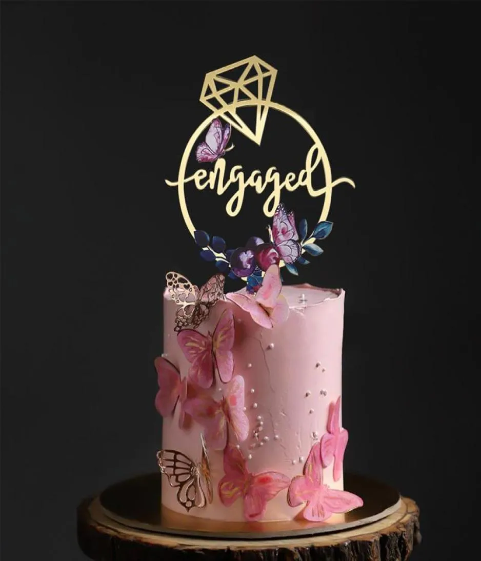 Inne świąteczne zapasy imprezy kolorowy pierścień z diamentem SHAP Gold Engaged We Are Engagem Cake Topper Weddign zaręczyny Decora4801813