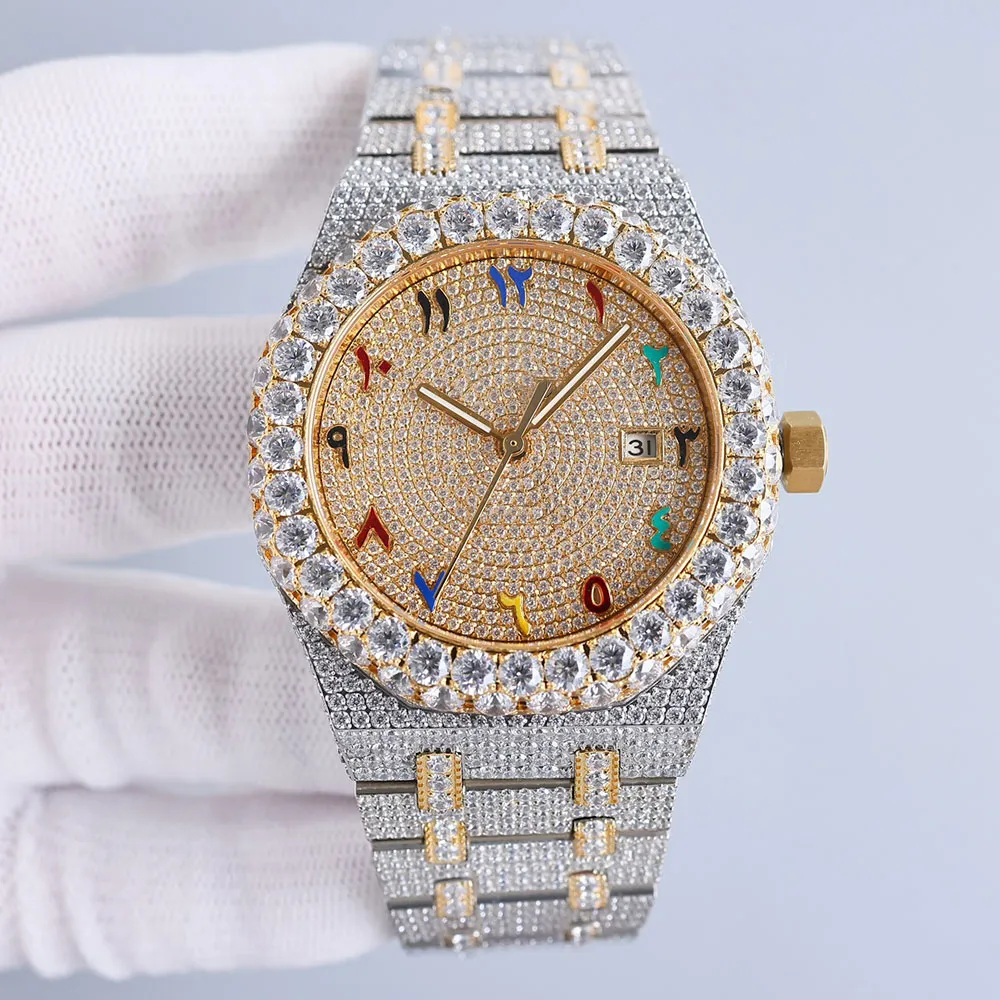 Orologio da uomo con diamanti fatti a mano Orologio meccanico automatico da 42 mm con orologio da polso da donna in acciaio 904L con zaffiro tempestato di diamanti Montre de LuxeNGY4