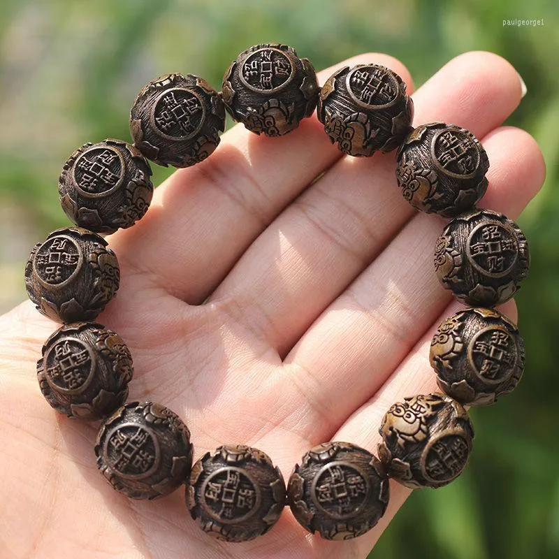 ストランドSnqpauthentic jin si nan yin shen wood Handstring men's Prayer Beads Carving Treasure Seeking Buddha Bracelet Women's