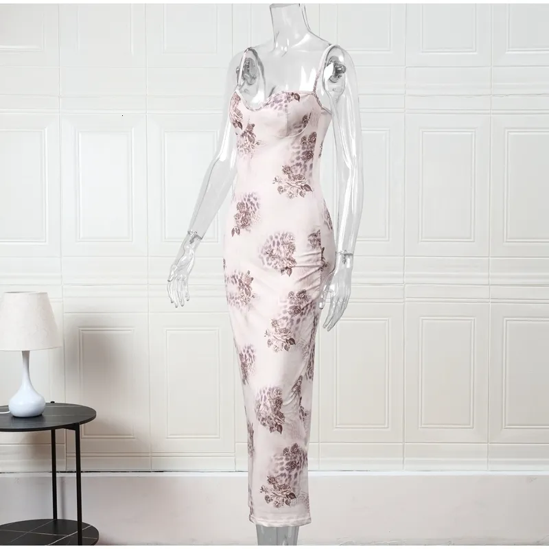 Chest Less Dresses Casual Elegant Low Chest Print Spaghetti Strap Maxi Dress: Chic Floral ...