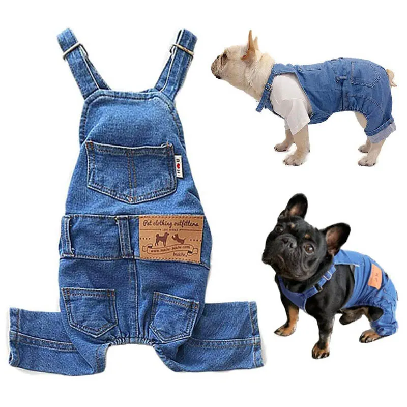 Hundkläder mode husdjur jean overaller för hundar mjuk denim fransk bulldog kläder valp kostymer för små medelstora hundar jeans skjorta byxuppsättningar 230419